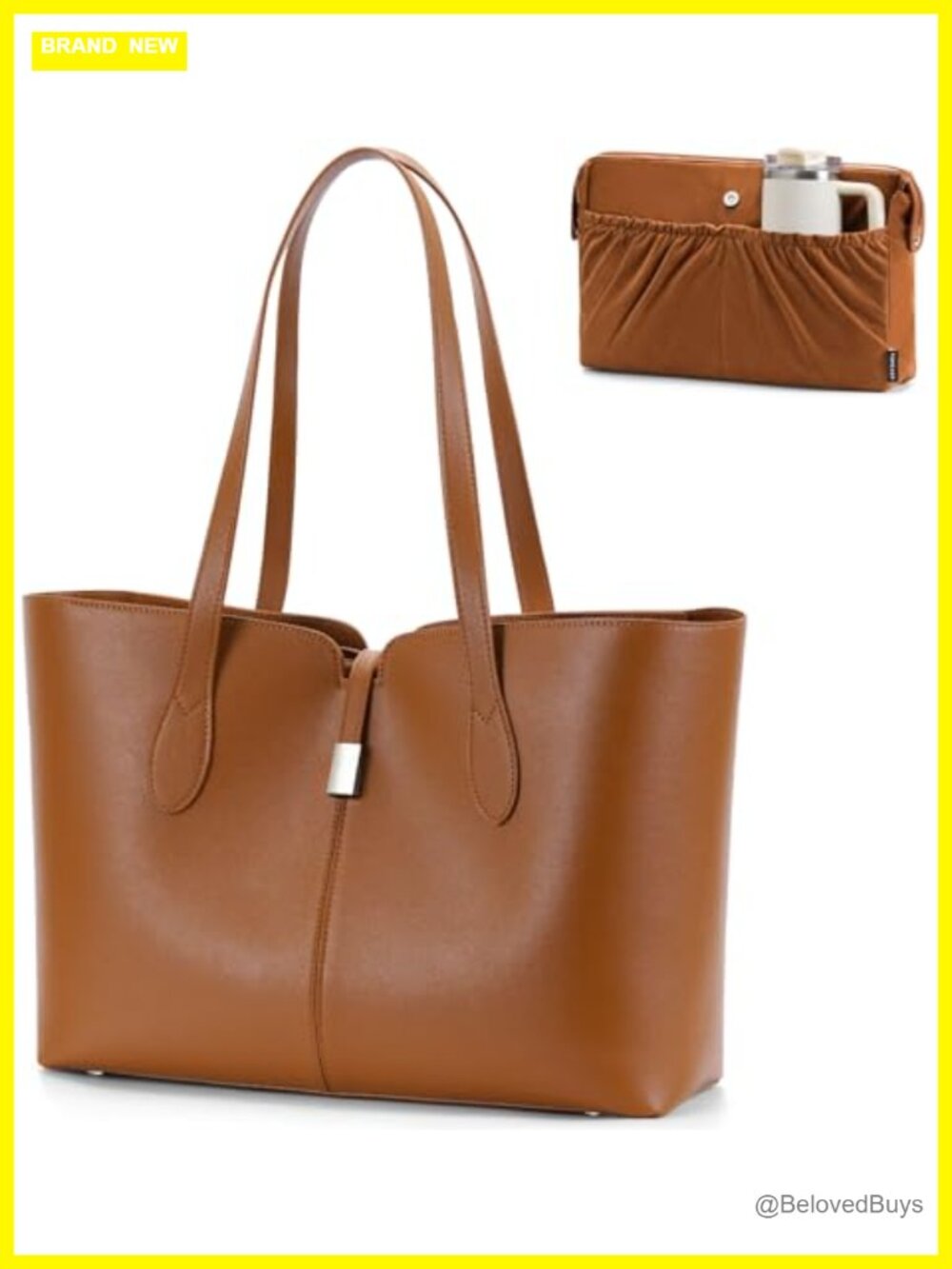 Faux Leather Laptop Tote Bag with Removable 15.6" Sleeve Work Shoulder Bag